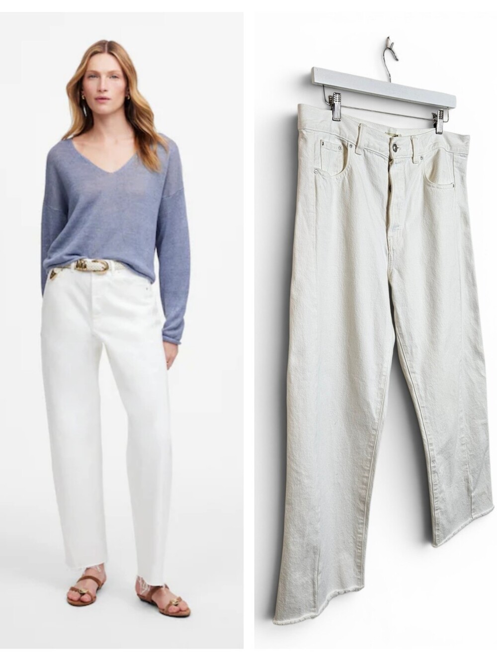 Madewell Barrel Leg Jeans 30 Tile White Curved Raw Hem Rigid Denim